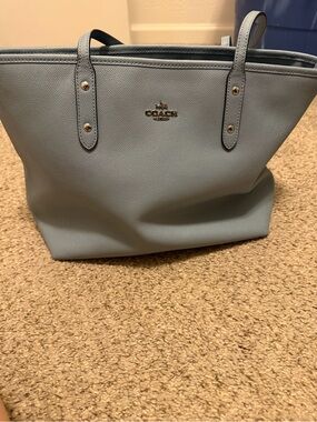 Coach Light Blue Leather Tote with Gold Hardware